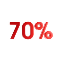 70 percent. Red seventy percent sign isolated on a white background. 3d rendering.