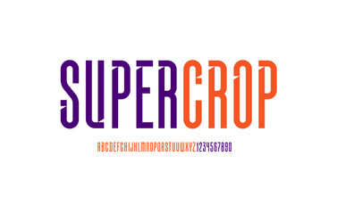 Longest font, high multi-colored alphabet, croppered letters and numbers made Internal angled serifs bevel type, for your designs logo, movie banner, cinema poster or newspaper