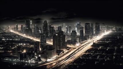 Fototapeta premium Aerial view of night city with lights.. Generative AI