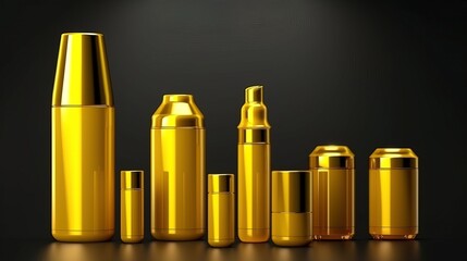 Fototapeta premium Yellow cosmetic bottles and tubes. Mock up.. Generative AI
