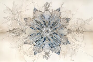 Exquisite Watercolor Drawing of Intricate Snowflake Details, generative AI