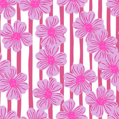 Big bud chamomile flower seamless pattern in simple style. Cute stylized flowers background.