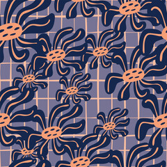 Vintage stylized flowers background. Decorative retro abstract bud flower seamless pattern.