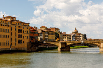 Ancient Italian architecture of the Florence waterfront, Italy.