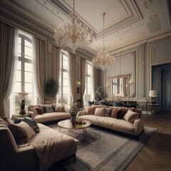 Sleek Designer Residential House Living Room with Contemporary Features and Elegant Elegant-Style Atmosphere.