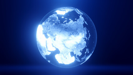 3D render of asia globe map, Technology and Futuristic blue line glowing Earth Background