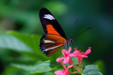 A beautiful butterfly resting on a flower, enjoying the sunshine and sipping nectar. Generative AI, AI.
