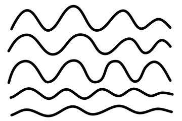 Set of Wavy Waves Curves Lines Vector Editable Black Stroke transparent Background Mountain Sea Ocean Water Liquid Element Design Simple Easy Flat Hand Drawn 