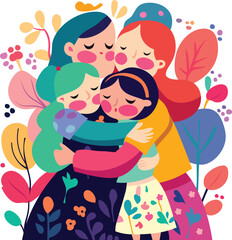 Whimsical colorful family hug