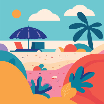 Colorful Fun Beach Scene