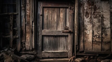 Old wooden door in the old village. Toned and noise added.. Generative AI