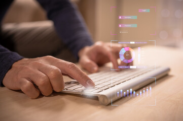 log in data security concept, businessman typing pressing enter button on computer wireless keyboard, log in on personal data online, internet network data storage access