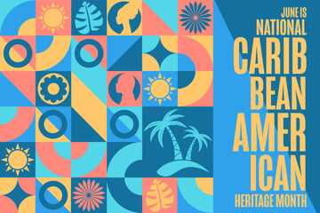 June is National Caribbean American Heritage Month. Holiday concept. Template for background, banner, card, poster with text inscription. Vector EPS10 illustration.