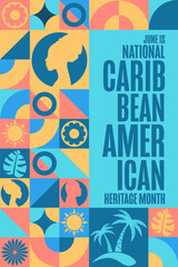 June is National Caribbean American Heritage Month. Holiday concept. Template for background, banner, card, poster with text inscription. Vector EPS10 illustration.