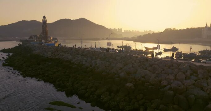 Spring seaside scenery of Binhai Road in Dalian, Liaoning province, China