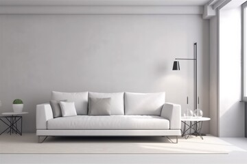 interior background cushion contemporary couch floor indoor apartment concrete wall decoration living room home. Generative AI.