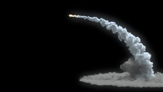 Detailed realistic animation of Missile Launch with alpha channel, 30 FPS.