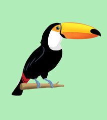Illustration of a tocotoucan sitting on a branch