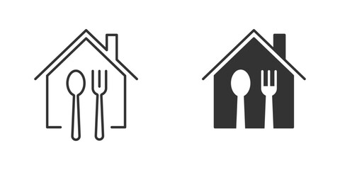 Home icon with spoon and fork symbols. Vector illustration.