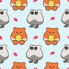 A pattern of cute animals with sunglasses and lemon on a blue background for summer
