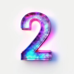 Beautiful stained glass number 2 on glowing background material, countdown numbers, glass texture