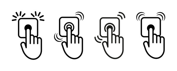 Set of door bells vector icons. Finger pressing the doorbell. Finger touch for home doorbell. Vector 10 Eps.