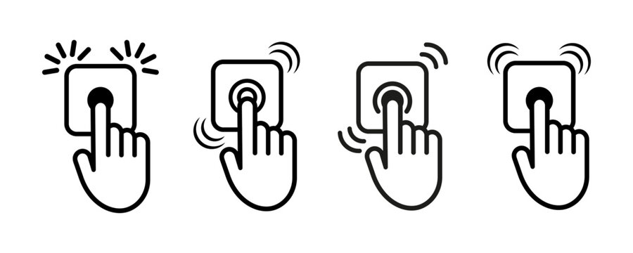 Set Of Door Bells Vector Icons. Finger Pressing The Doorbell. Finger Touch For Home Doorbell. Vector 10 Eps.