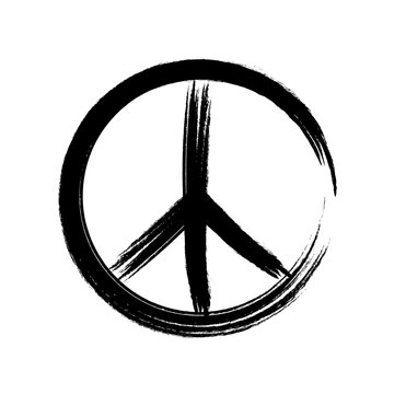 Retro black grunge peace symbol. Peaceful sign. World peace sign. Pacifist symbol.