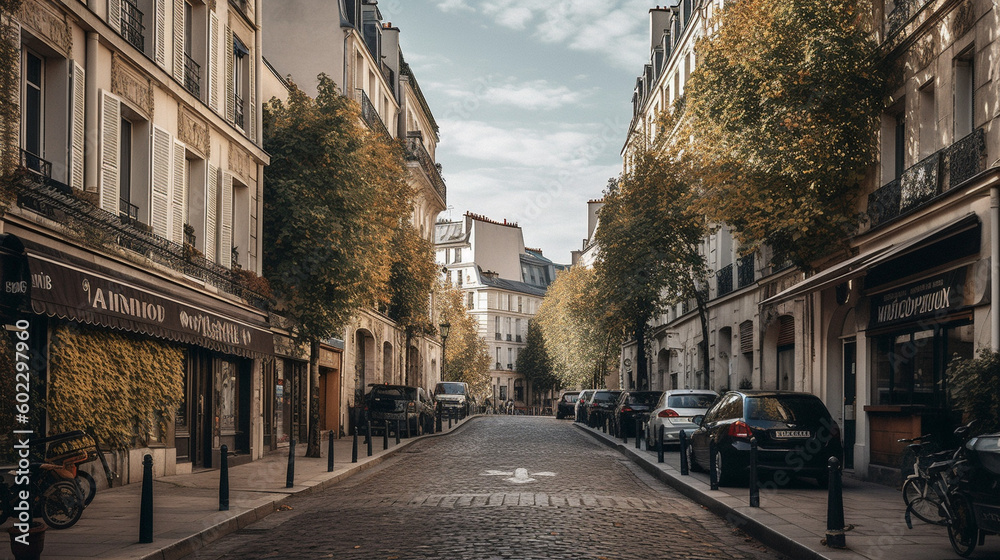 Wall mural view into a street paris like