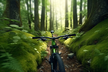 Fototapeta na wymiar Riding through the Forest Mountain Biking in the Summer,Generative AI