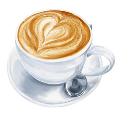 Cappuccino coffee cup food illustration.