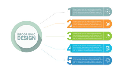 5 steps business infographics design can be used for presentations, banner, flow chart, info graph, diagram, annual report, web design. Business concept with 5 options, steps or processes