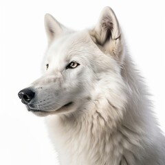 White face portrait of wolf on white background