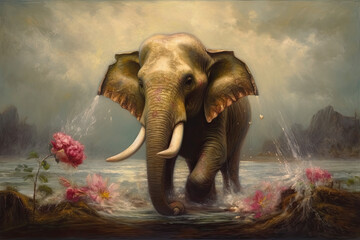 ein Elefant kommt aus dem Wasser