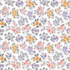 Vector seamless pattern. Cute pattern in retro flowers. Small colorful flowers. White background. Ditsy floral background. Vintage template for fashion prints. Stock vector.