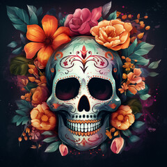 Mexico's Day of the Dead background, El Dia de Muertos, created with Generative AI	
