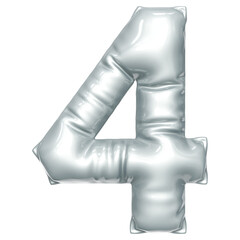 Silver balloon font 3d rendering, ln Number 4
