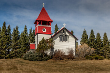 Fototapeta na wymiar Historic Pine Creek church Pine Creek Alberta Canada