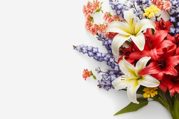 Captivating Florals: American Flag Color Flowers Blossoming on a Clean White Background