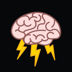 brainstorm, lightning, human brain icon, vector illustration
