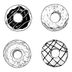 Hand drawn vector illustration - Set of tasty donuts. Sketch. Sweet desserts