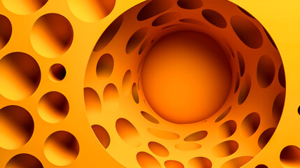 Abstract orange background, holes in cheese, generative AI.
