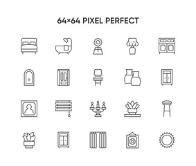 Furniture icon set in thin line style. Decorate vector icons
