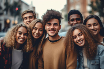 Fototapeta premium Group of young multiracial people smiling on camera. AI