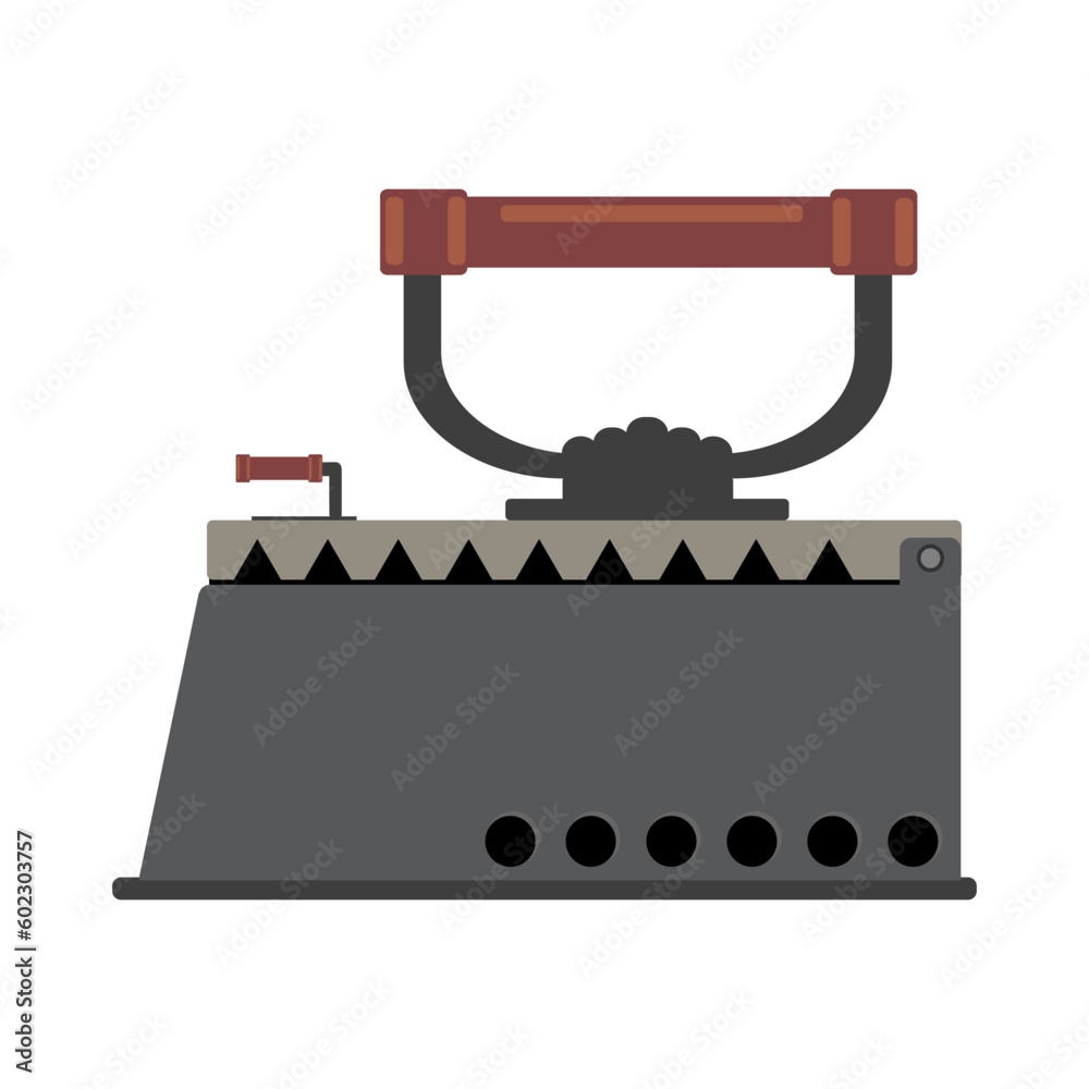 Wall mural Vintage ironing equipment vector illustration.Old charcoal iron. Old metal flat iron.,