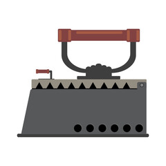 Vintage ironing equipment vector illustration.Old charcoal iron. Old metal flat iron.,