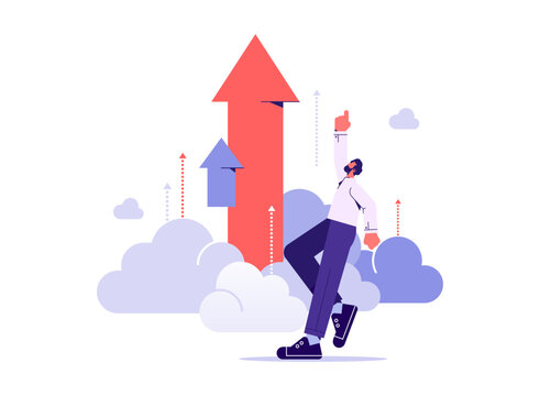 Financial growth, increase investment earning or stock market rising up, businessman with growing graph. growing business for success concept