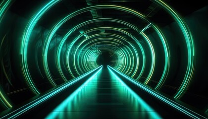 neon light trails in a tunnel for animation, generative ai
