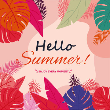 Hello summer abstract, minimalistic background, poster design. Vector illustration. Summer poster, summer design. 