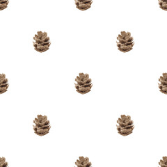 Hand painted watercolor seamless pattern with pine cones